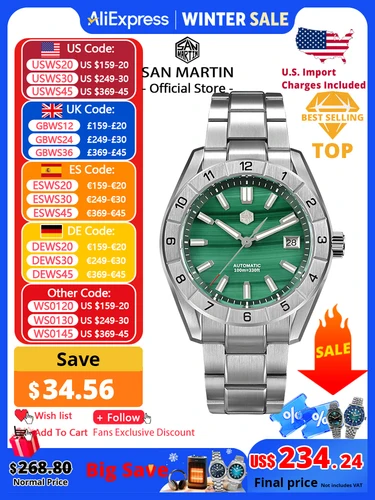 San Martin nuevo 42mm esfera de piedras preciosas de pavo real NH35 reloj de lujo para hombres zafiro mecánico automático 100M impermeable luminoso SN0130