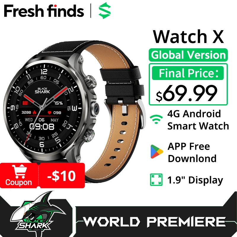 

[Мировая премьера] Глобальная версия Black Shark Smart Watch X 4G Android Watch 1,9-дюймовый дисплей, бесплатная загрузка приложения, 2-мегапиксельная камера, IP67, моющаяся