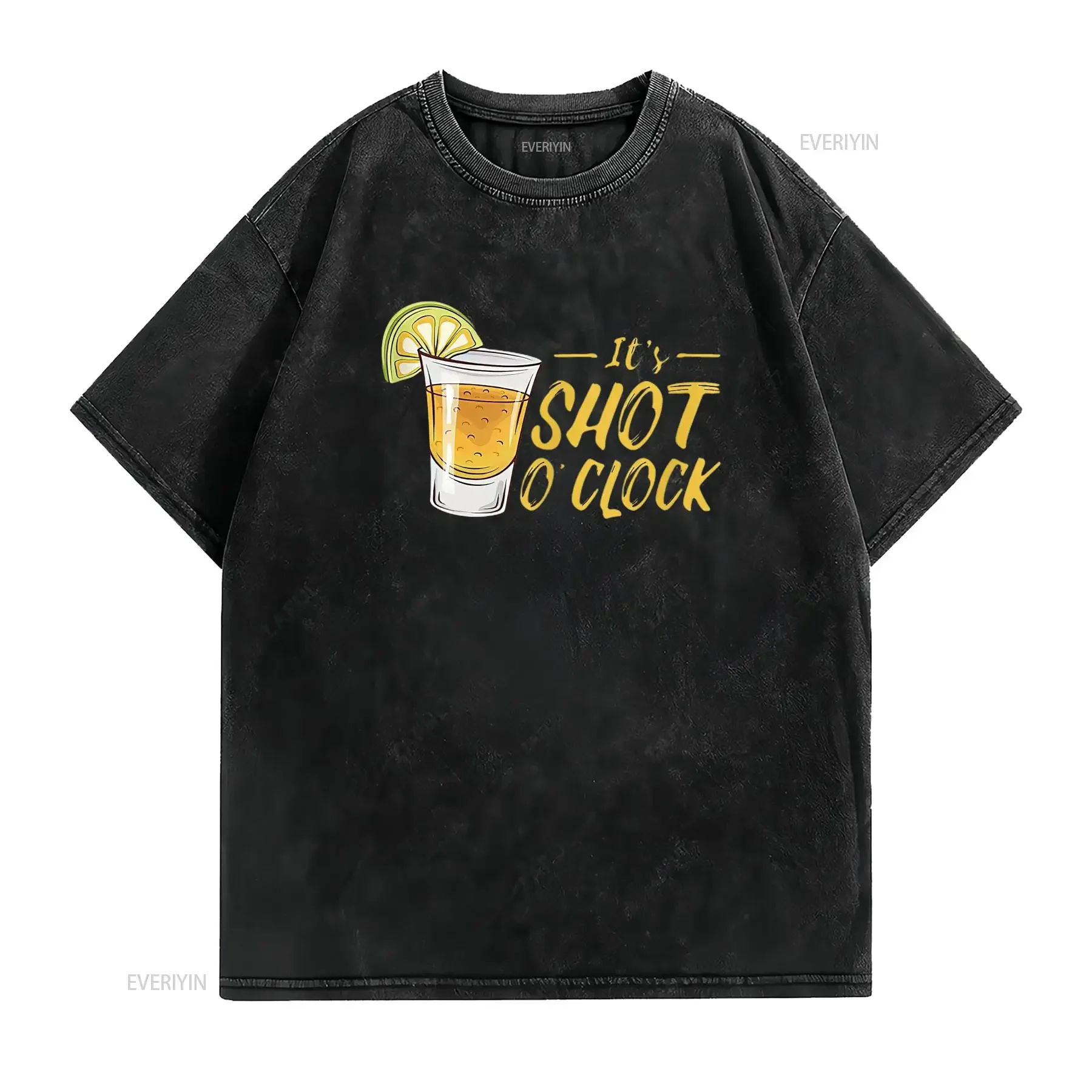 It s Shot O Clock Alcohol Tequila Lime Party Mens T Shirt White vintage Washed graphic Breathable Casual Stylish Versatile