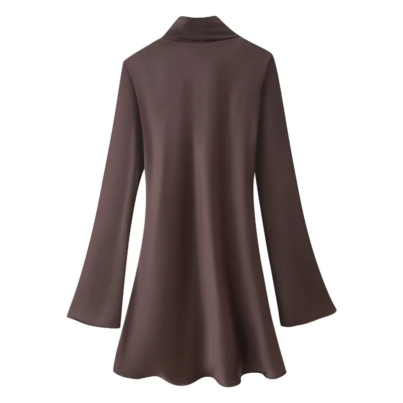 Ticketsx Fashion Satin Scarf Dress Women Solid V Neck Patchwork Lace Up Slim Dress Elegant Female Commuter High Street Vestidos