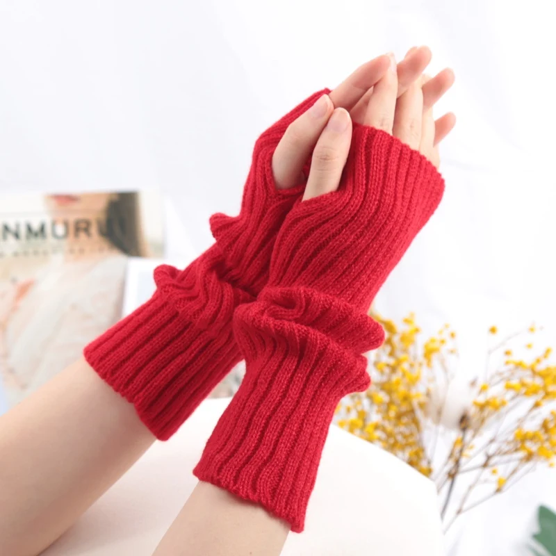 Women Long Fingerless Gloves Fashion Winter Warmer Mitten Arm Sleeve Casual Soft Girl Goth Clothes Punk Cosplay Accessories