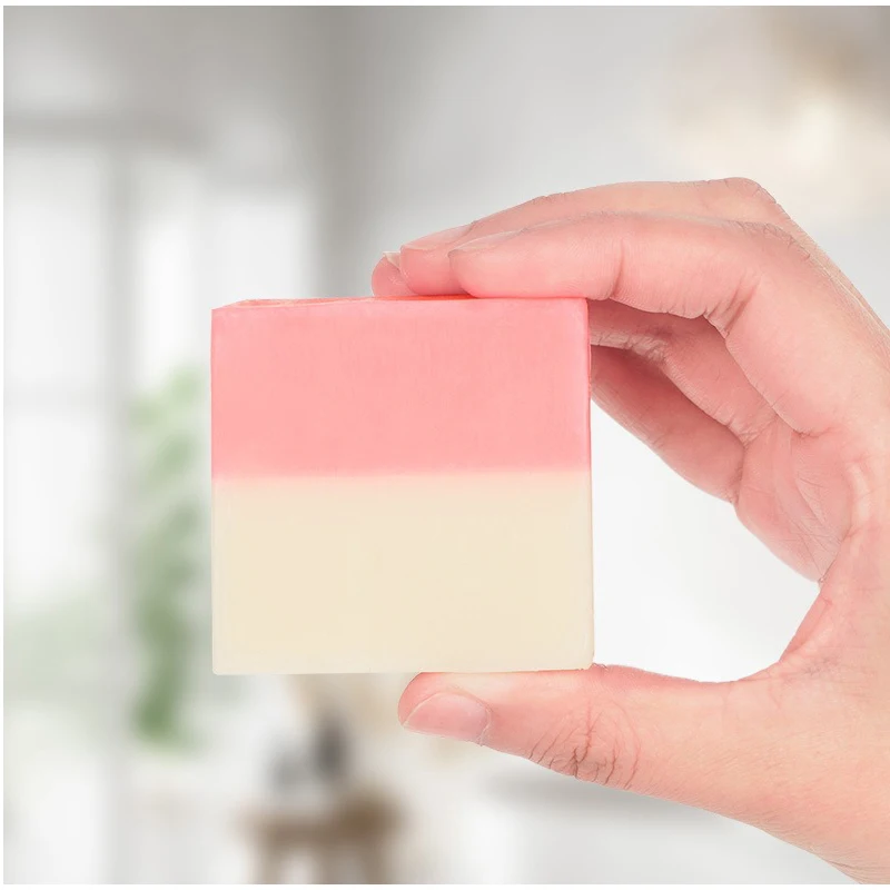 صابون حليب الورد بلونين، زيت طبيعي نباتي، صابون حمام مصنوع يدويًا، تنظيف لطيف، منتج تنظيف البشرة الناعمة