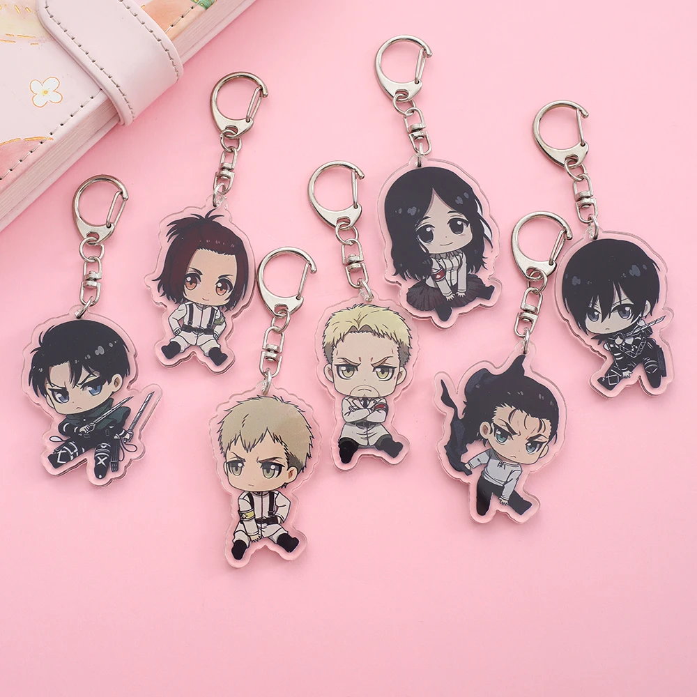 Cartoon Anime Lilo Eren Yeager Stitch Pendant Keychains Holder Car Key Chain Key Ring Mobile Phone Bag Hanging Jewelry Gifts