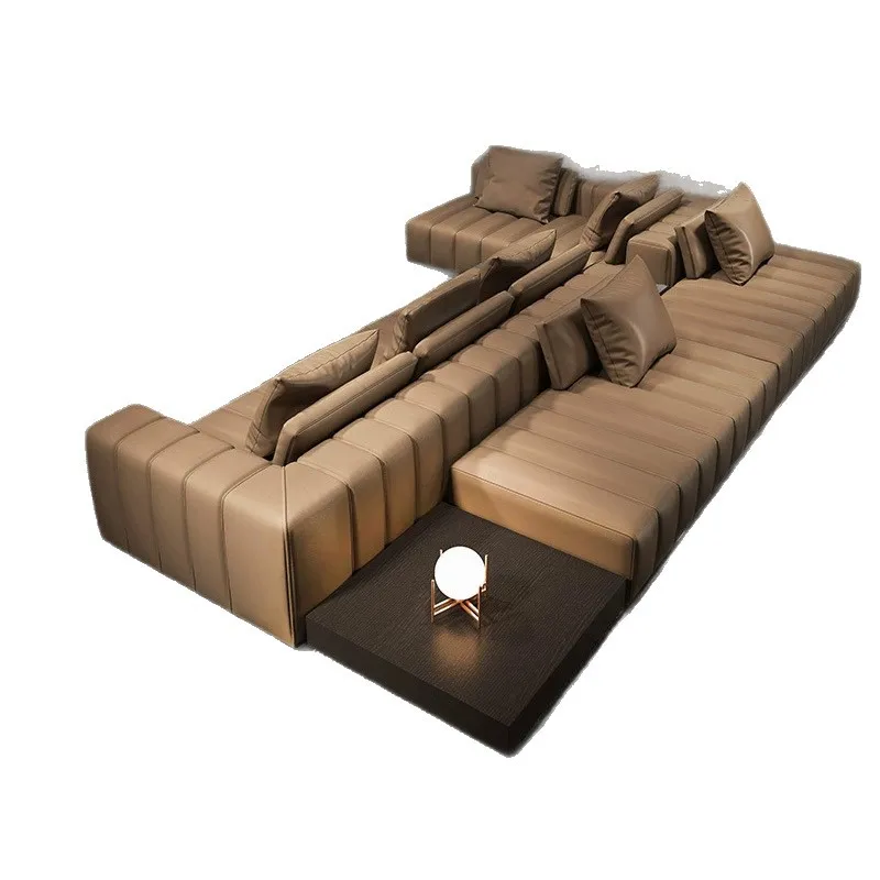 Mansion large flat double-sided leather sofa living room Italian minimalist light luxury piano key sofa large apartment corner