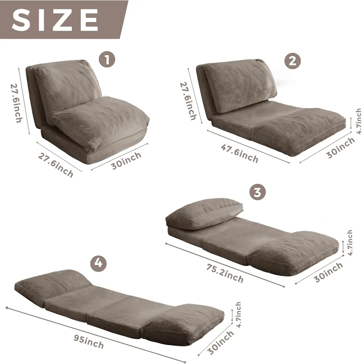 Floor Sofa Bean Bag Bed,Foam Filling Extra Thick Floor Couch, Folding Matress Bean Bag Chair Includes Removable and Soft Faux Fu