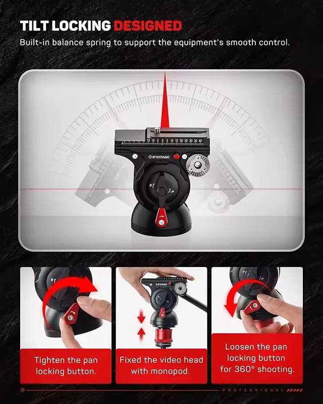 IFOOTAGE 비디오 유체 헤드 Komodo K5S, 알루미늄 경량 유체 드래그 팬 헤드