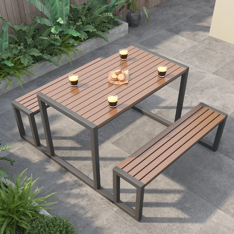 

Customizable outdoor one-piece table and chair combination