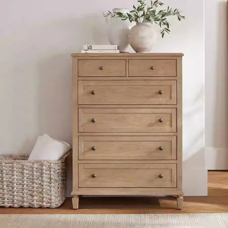 Retro solid wood six-chest cabinet, locker, bedroom bedside cabinet, French living room, entrance cabinet, combined storage