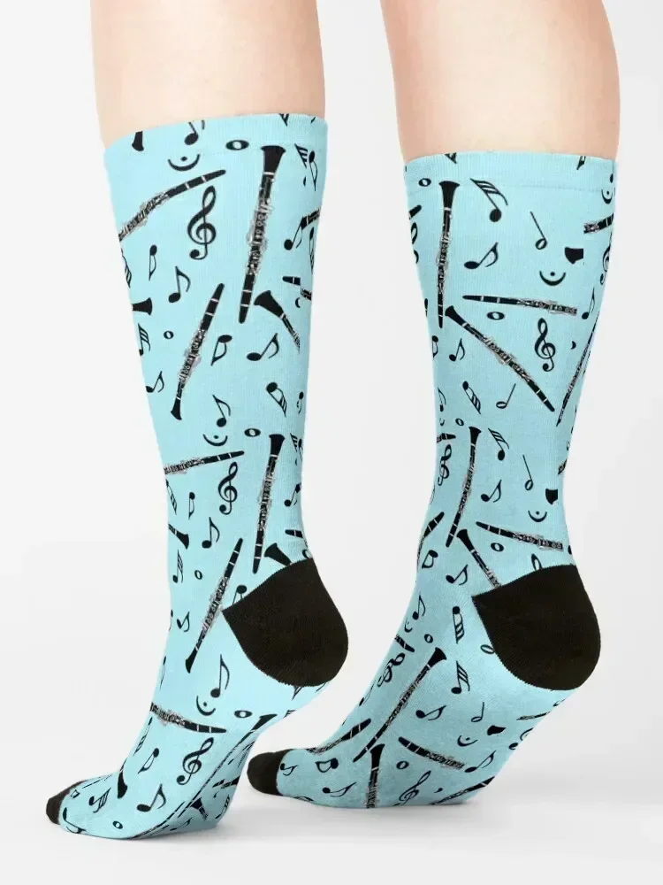 Black Clarinet Music Note Pattern Socks ankle floor luxe designer Socks Female Men's