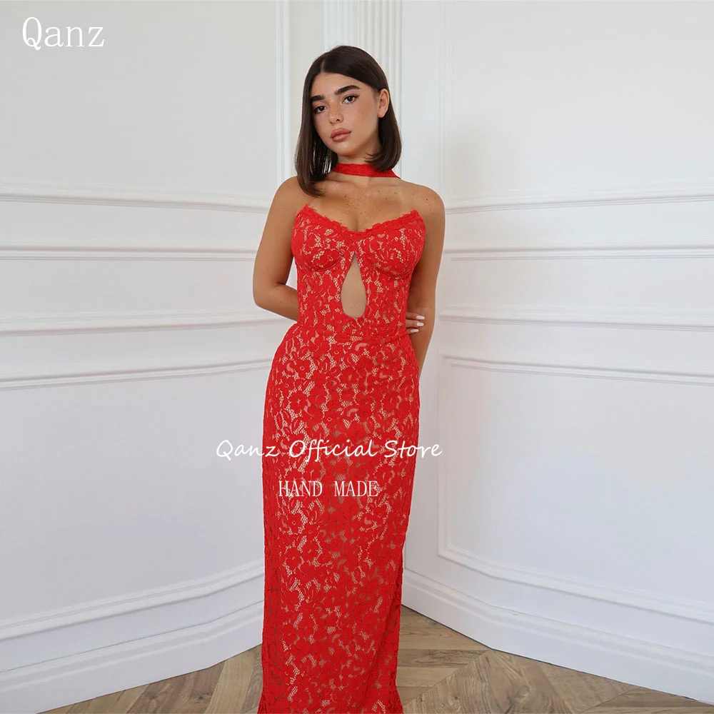 

Qanz красные кружевные вечерние платья Русалка Милая Vestidos De Fiesta Elegantes Прозрачные платья с аппликацией 2025 Женщина по индивидуальному заказу