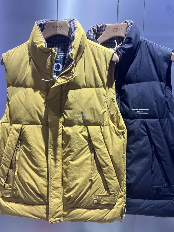

Trendy Stand Collar down Vest Men's Autumn Winter New Style Warm Outdoor Versatile Jacket Nylon Fabric Youthful Style Camping...
