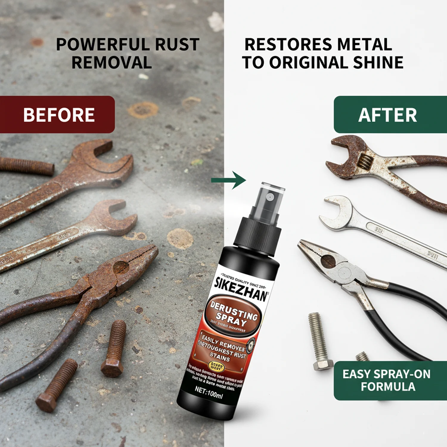 Professional Rust Remover Spray - Heavy Duty Multi-Purpose Rust Dissolver for Home Tools Metal Auto Parts Fast Acting Solution