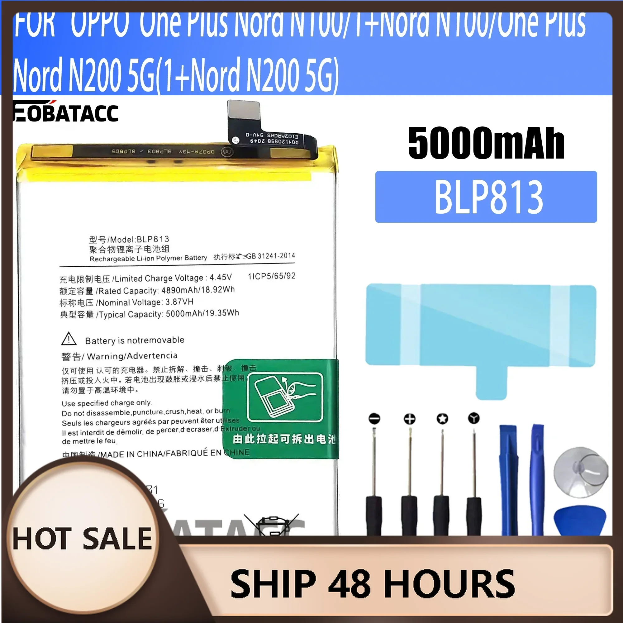 100% New Original Battery BLP813  For  OPPO One Plus Nord N100/1+Nord N100/One Plus Nord N200 5GBattery + Free Tools