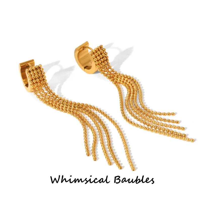 

Tassel C-Shape Stainless Steel Earrings High-End Waterproof 18K Gold Ear Studs Fashionable Non-Fading Women's Jewelry
