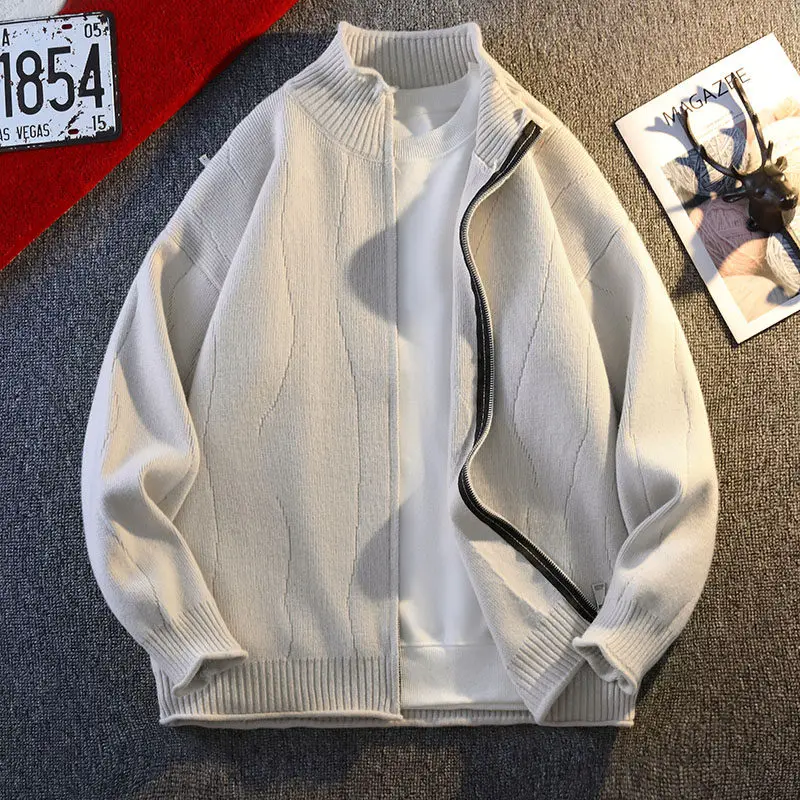 

Spring Stand Collar Open Cardigan Knitted Sweater Men's Casual mat Sle Versatile Yarn Top Breathable Color