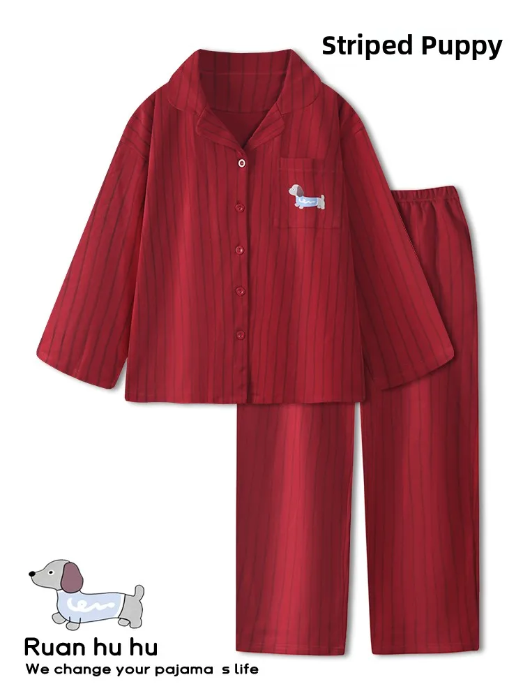 

Red Cotton Long Sve Couples Pajamas Comfortable Home Clothes Wedding Celebration New Couple Dog Pattern Spring Autumn Home...