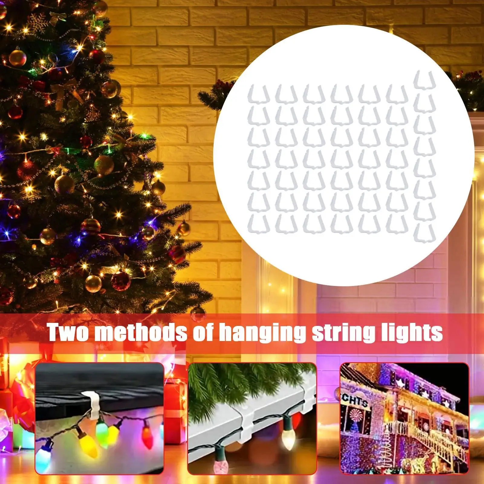 50 Pcs Windproof Fixed Light Clips Christmas String Light Hanger Hooks Waterproof Light String Clips For Roof String Lights