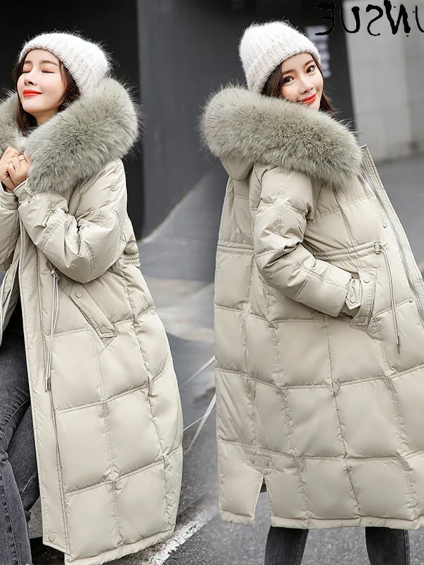 

Jacket 90% White Duck Down Long Winter Women Coats Female Parkas Fox Fur Collar Hooded Korean Fashion 2023 Abrigo Mujer