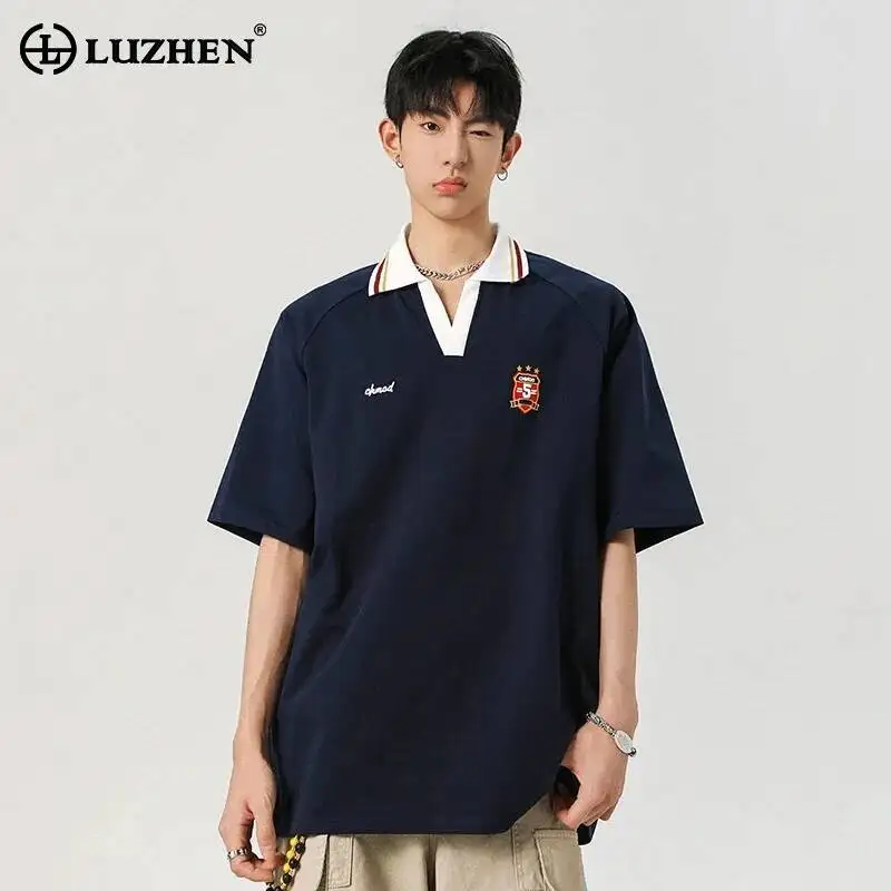 

LUZHEN 2026 Новая летняя мужская футболка-поло с коротким рукавом, свободного кроя, с вышитым логотипом, модная, высококачественная одежда JY6455