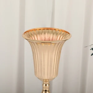 20cm 27cm 37cm Vas Terompet Logam Dekorasi Restoran Rumah Tempat Bunga Warna Emas Mawar Eropa untuk Meja Pesta Pernikahan 10 vas emas penjualan terbaik tinggi - №