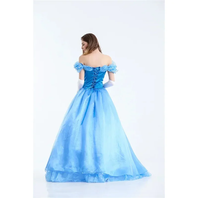 Deluxe Adult Cinderella Costume Women Fancy Dress Ball Gown Halloween Princess Costume Role Play Carnival Sexy Party