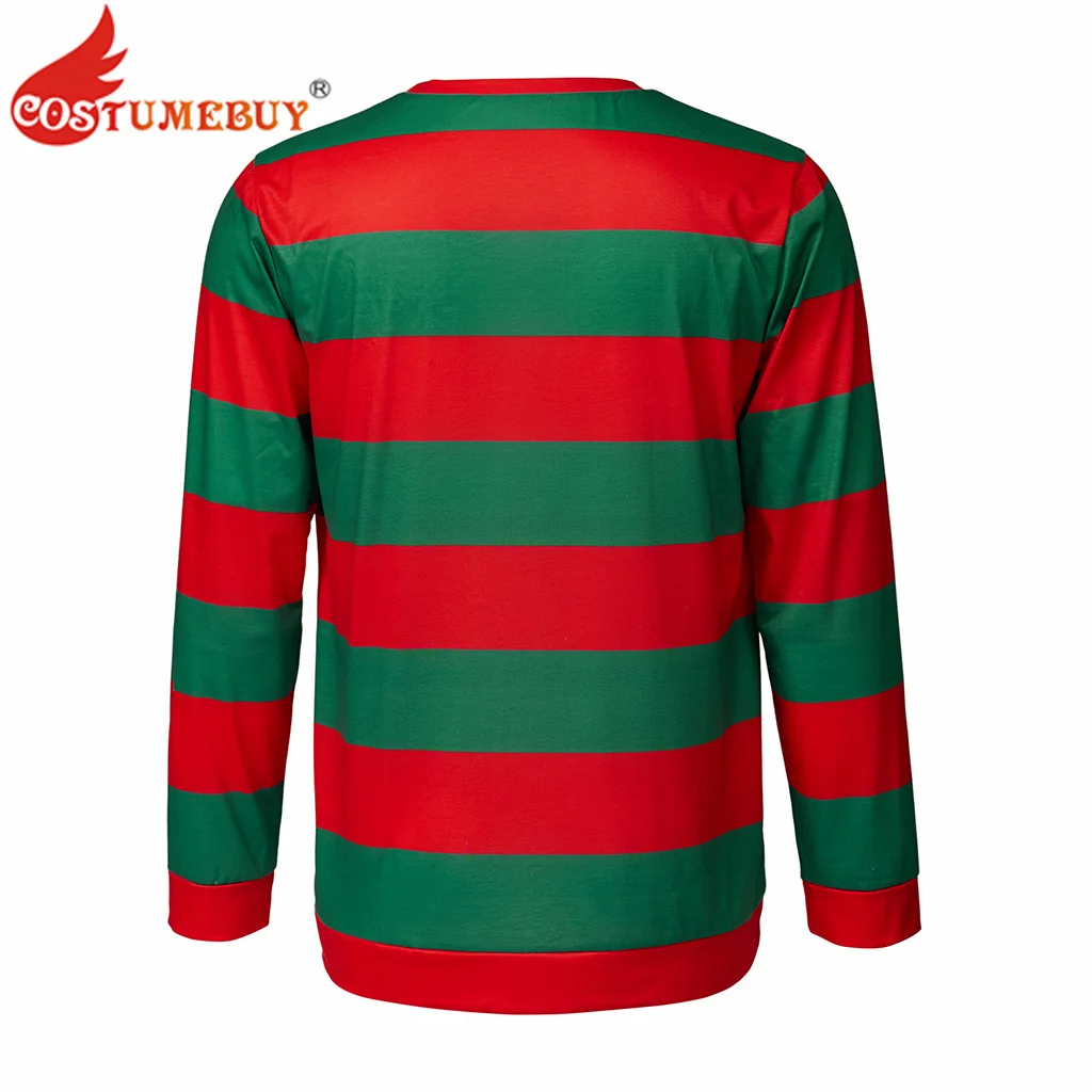 Nightmare Costume Cosplay camicia da uomo a righe verde rosso Top a maniche lunghe t-Shirt spaventoso Horror Costume di carnevale di Halloween