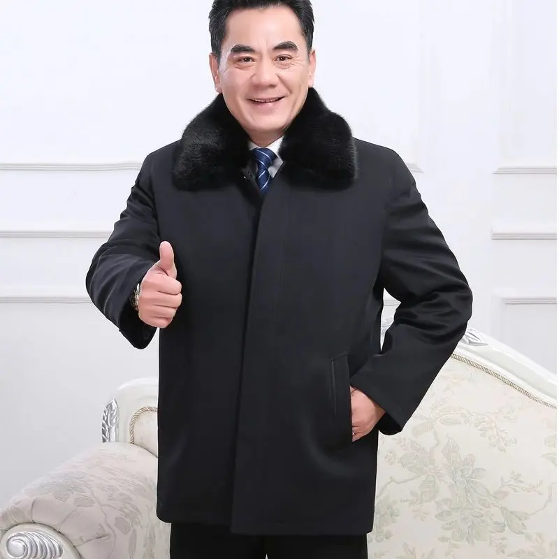 2024 Middle-Aged And Elderly Men's Cotton Jacket Dad's Grandfa Winter Thickened Plush Button Zippered Large   A194