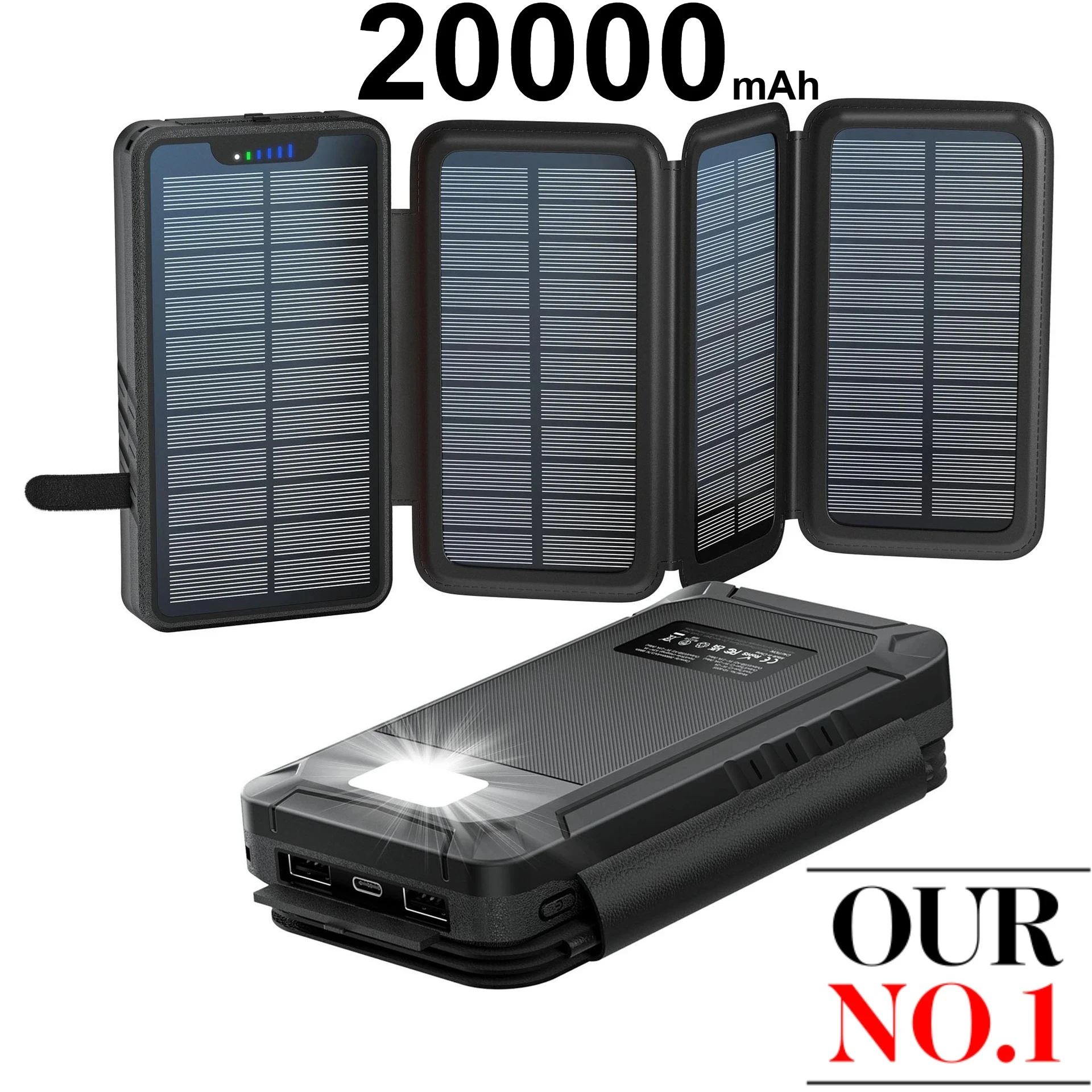 2027 New Power Bank 20000mAh Portable Foldable Solar Panel Large Capacity Outdoor Waterproof Wireless Charging for Smartphone
