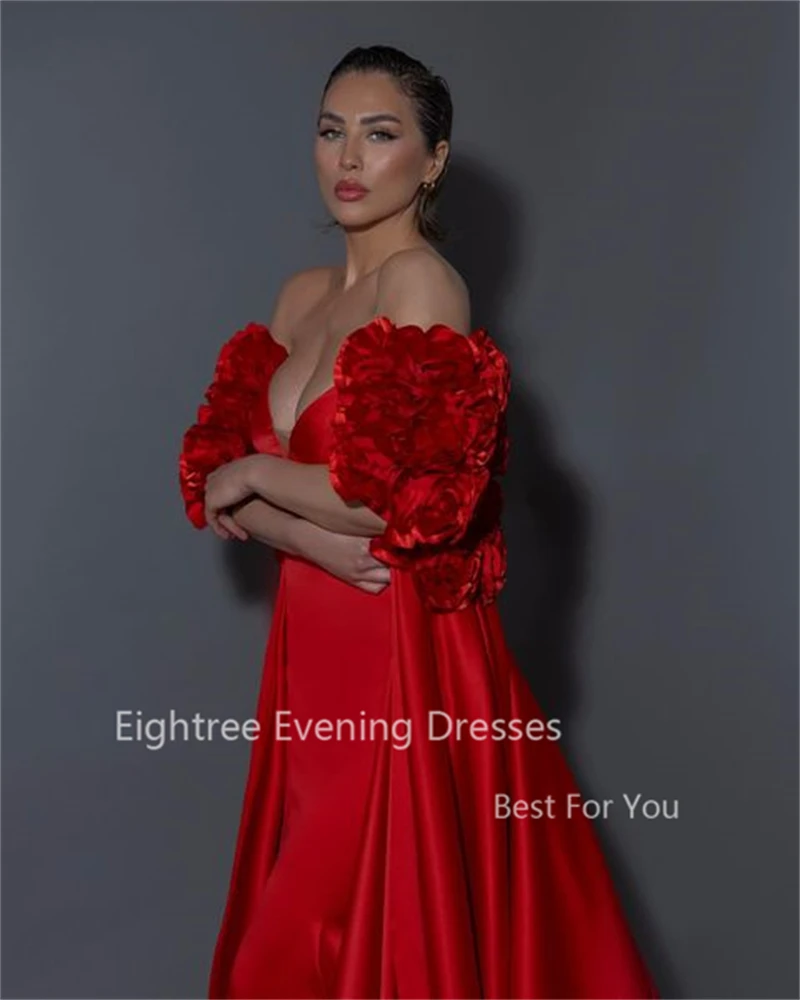 Eightree Gorgeous Red Mermaid Evening Dresses For Women 3D Floral Jacket Prom Dress Skirt Slim Fit Sleeveless Party Gown Custom