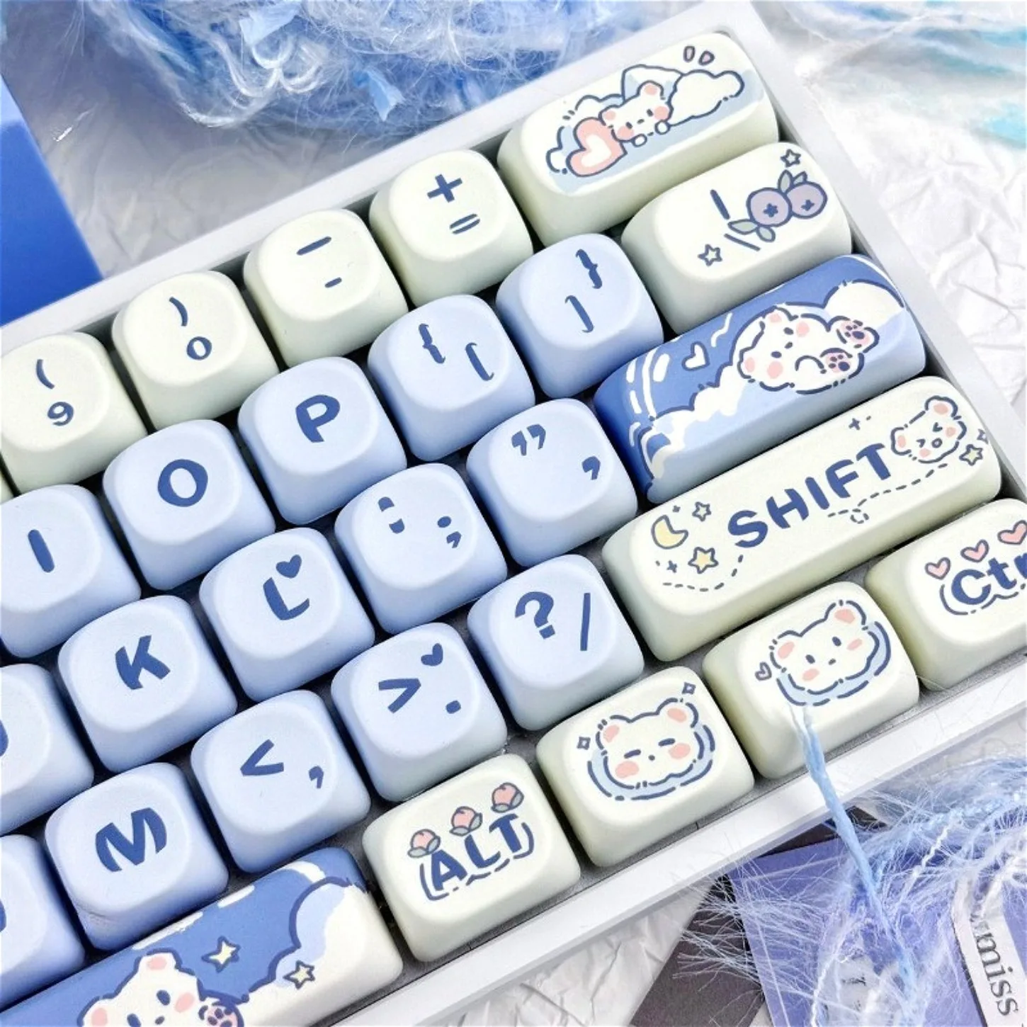 MOA Ice Cream Bear Cute Keychain Kit PBT 130 Key Compatible 60/64/75/84/86/98/104/108 Personalized Mechanical Keyboard