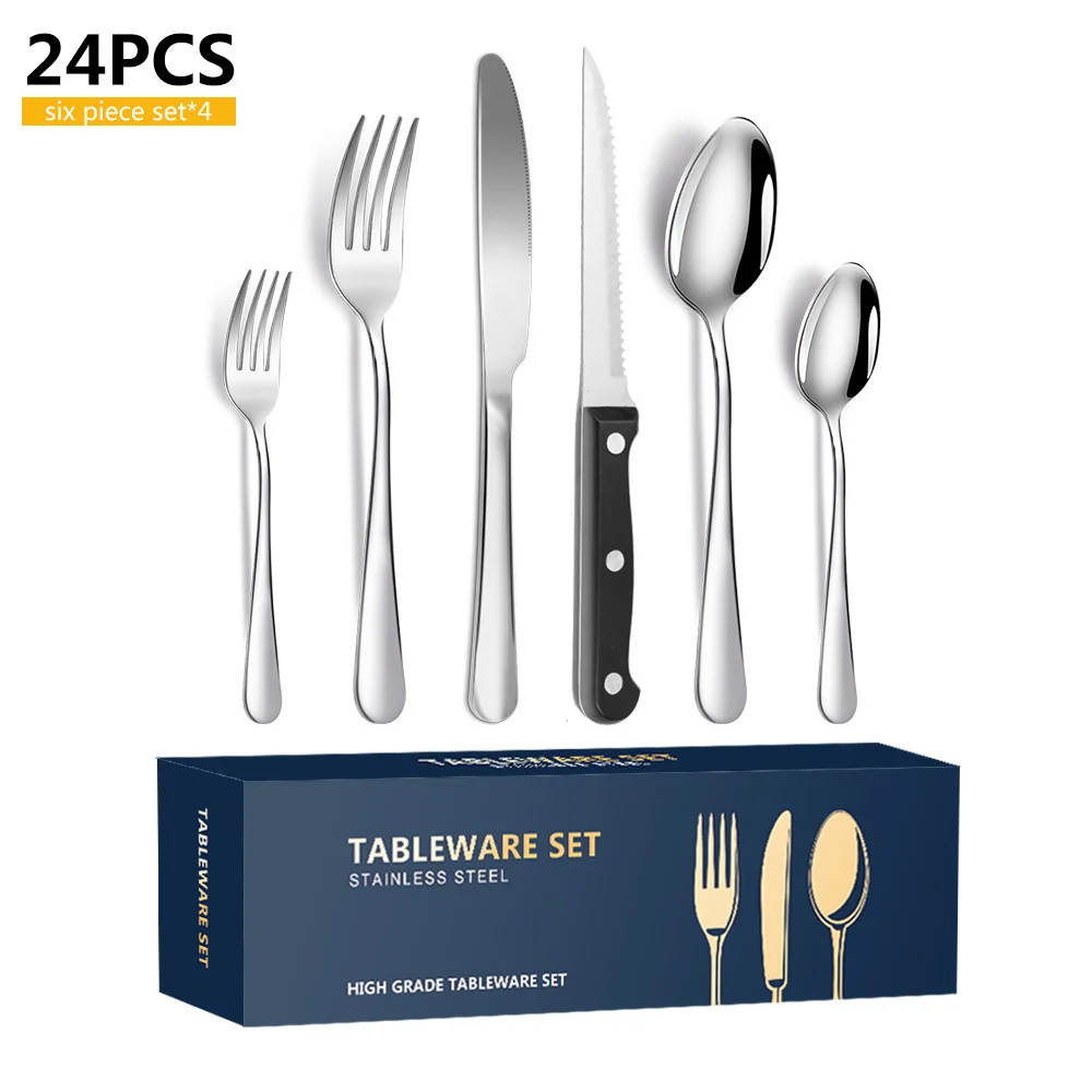 New Hot Pattern Stainless Steel Tableware 24-Piece Set Creative Printing Western Food/Steak Knife Fork and Spoon Suits Good Gift