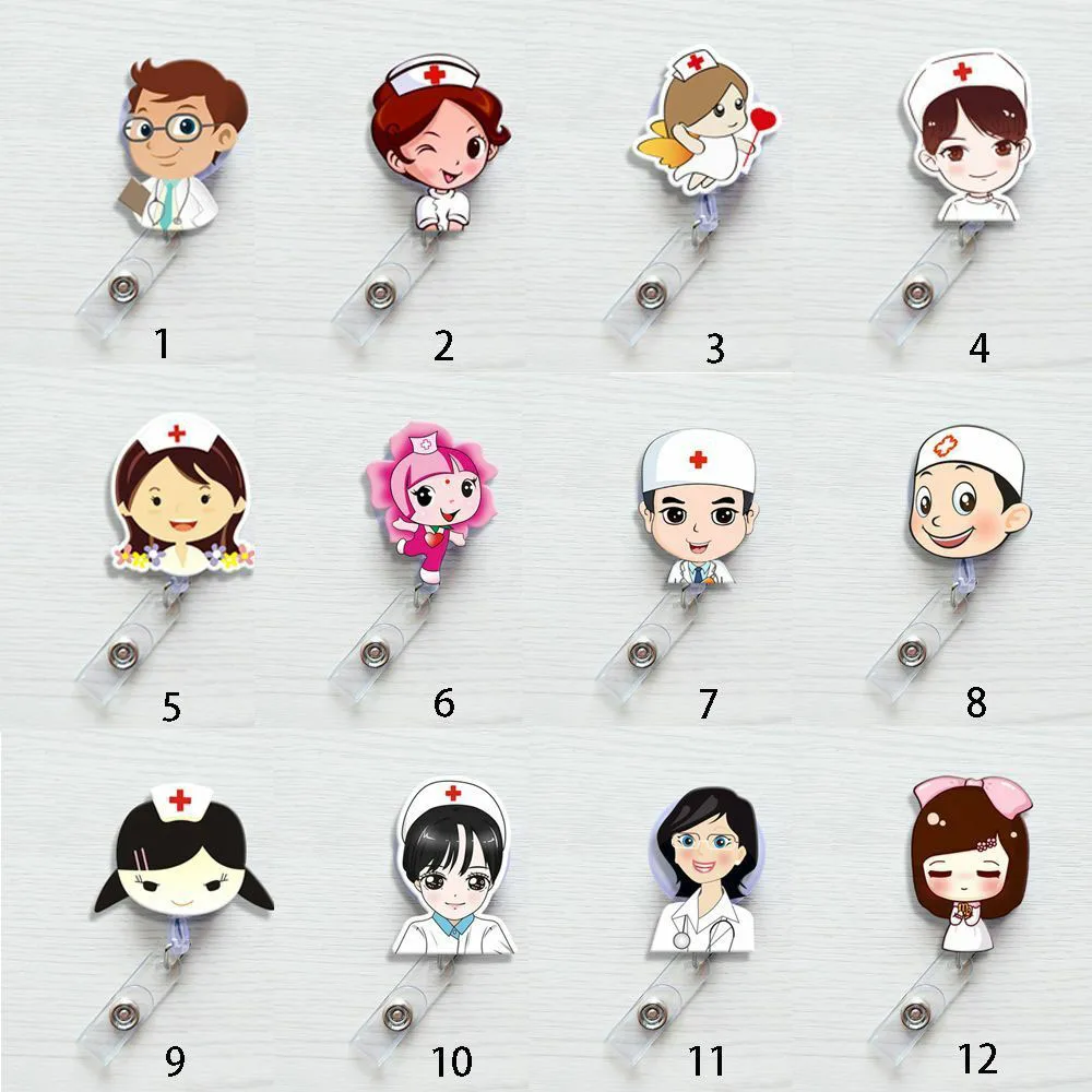 1PC かわいいドクター ID ネームカードクリップバッジリールネームカードホルダーバッジホルダークリップカードホルダークリップ事務用品