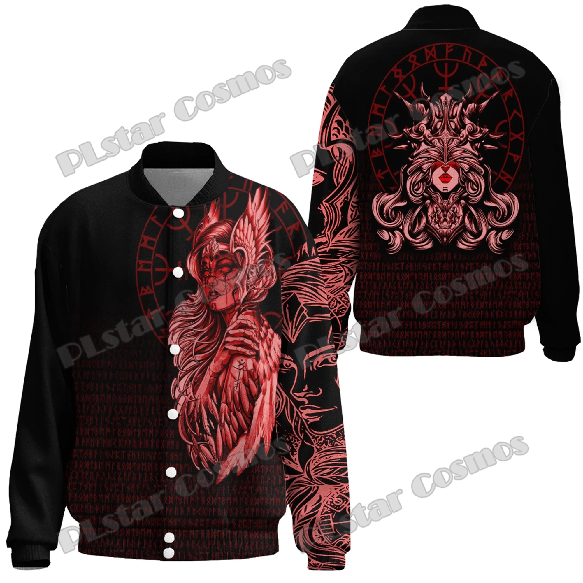 

Valkyries Moon Raven Wolf Red Tattoo 3D Printed Fashion Men's Baseball Varsity Jacket Unisex Casual Winter Baseball Jacket FX29