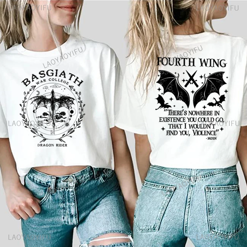 Fourth Wing Shirt Dragon Rider Cotton Tee Basgiath War College Print T-Shirt Violet Sorrengail Xaden Riorson Fantasy Bookish Top