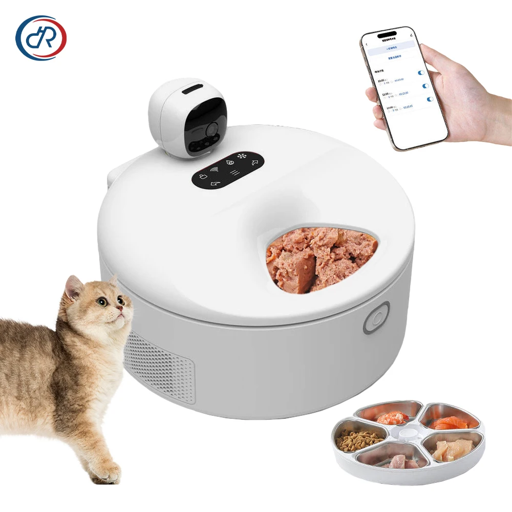 

Custom Smart 5 Meals Pet Wet Food Feeder WIFI APP Control Camera Cat Wet Food Dispenser Anti-jamming Automatic Dog Cat Feeder
