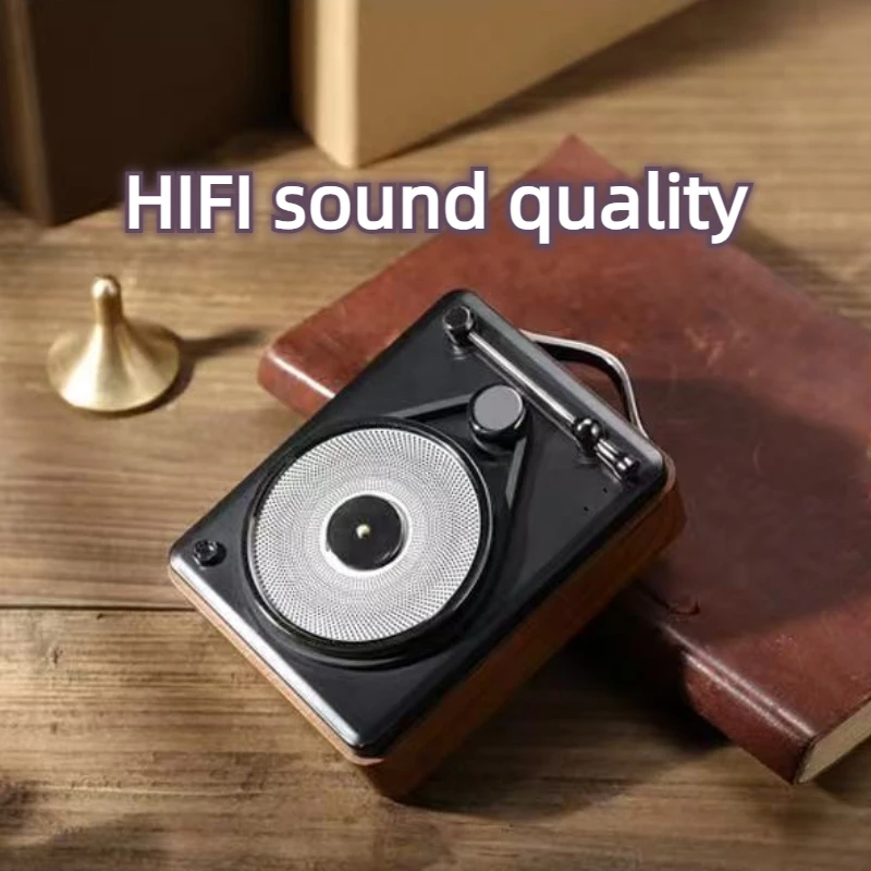 

HIFI Stereo Bluetooth 5.0 Subwoofer Portable Retro Speaker with Large Capacity TF FM Built-in TWS Connection Woodgrainphonograph