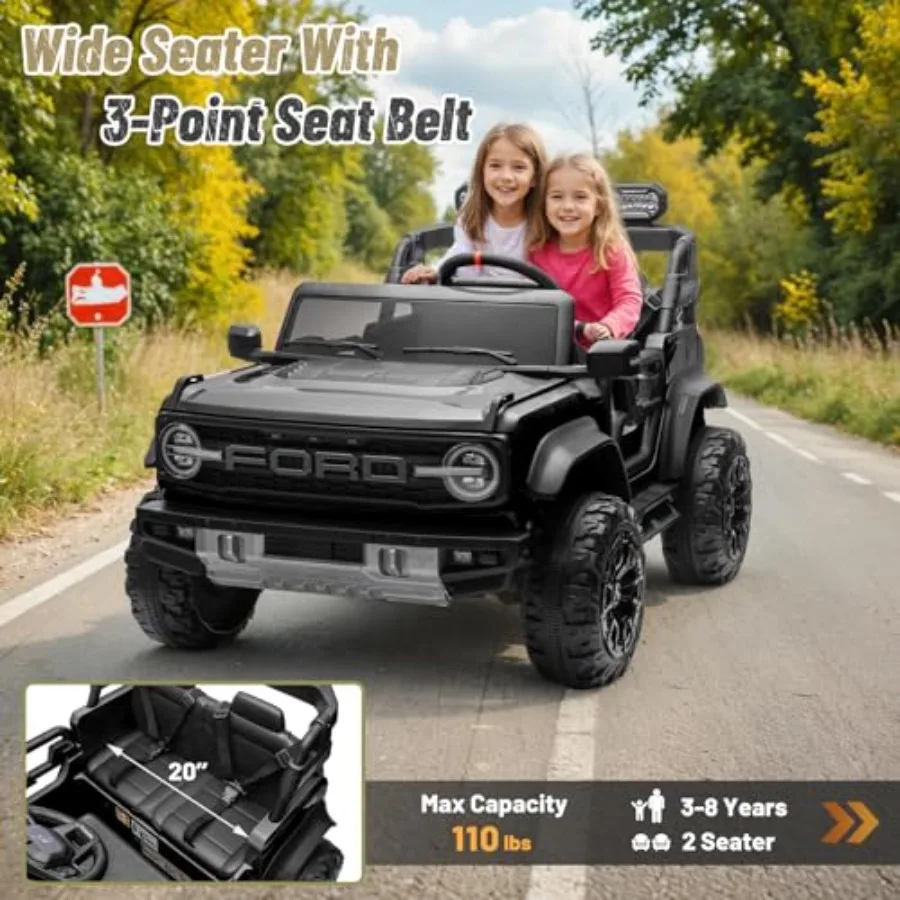 2 Seater 24V Ride on Toys for Big Licensed  Bronco Raptor Powerful Wheel with Remote Control Headlight/Music Player/Suspension