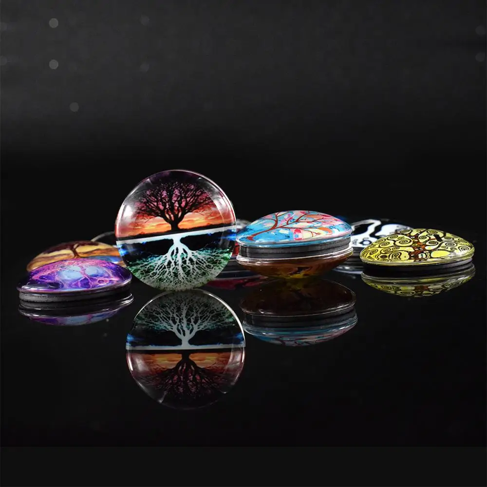 Fridge Stickers Magnet Life Tree Poppy Message Holder Print Painting Glass Round Retro Art Flower Magnetic Sticker Home Decor
