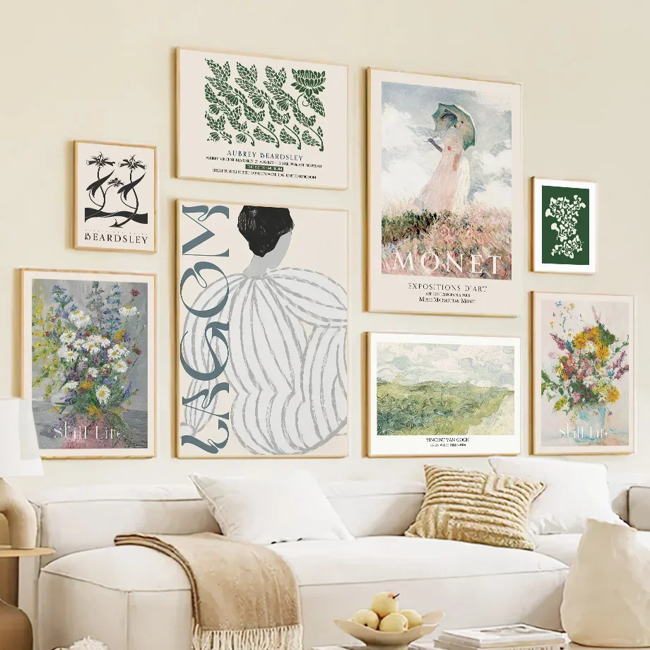 Monet Van Gogh and Daisy canvas painting, wall art posters and prints for living room decoration