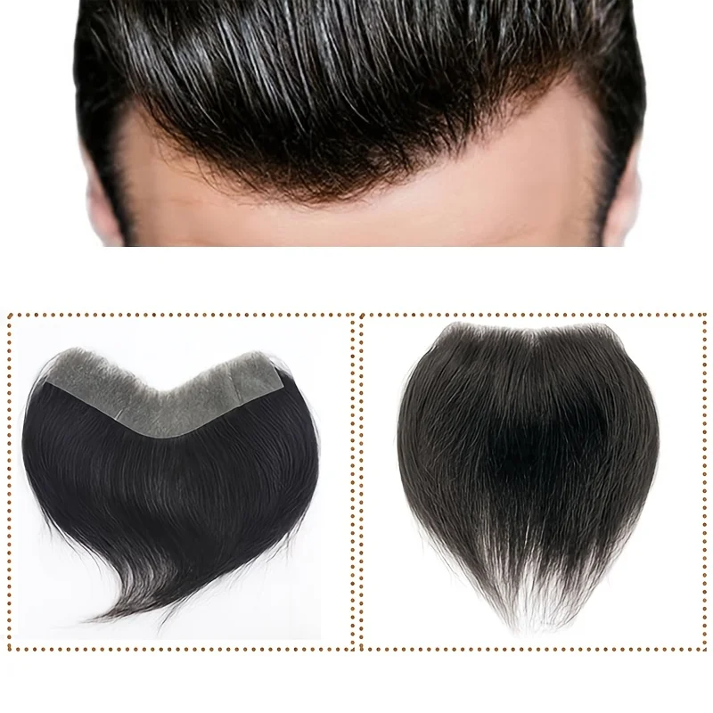 

Мужской незаметный накладной парик для передних участков головы - 100% натуральные волосы, основа из полиуретана, V-образная линия роста волос для замещения редеющей линии роста волос