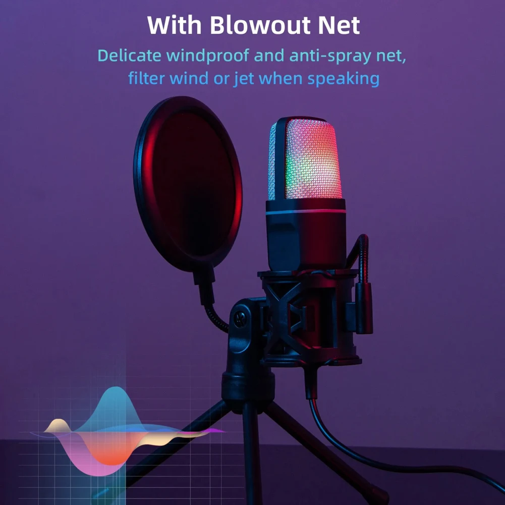 ميكروفون سلكي USB لتقليل الضوضاء مع حامل ، SF666R ، مكثف RGB ، ميكروفون ألعاب ، مقابلة ، تسجيل فيديو ، تسجيل فيديو ، بودكاست