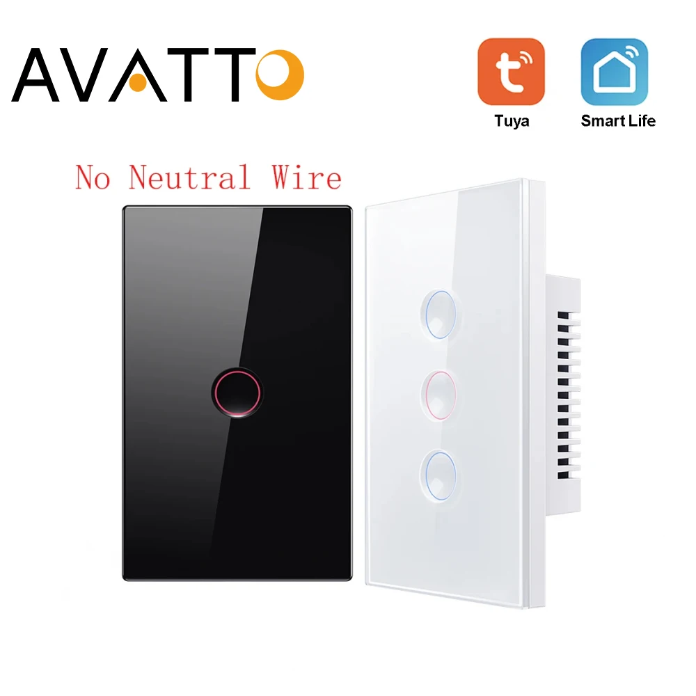 

AVATTO Smart WiFi Сенсорный переключатель Нейтральный провод Умный дом 1/2/3 Gang Выключатель света 110-240 В работает с Alexa Google Home