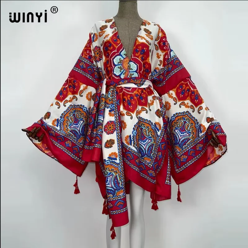 

WINYI летнее кимоно в стиле ретро мусульманский кафтан holida пляжная одежда кардиган вечернее платье Абая Дубай роскошные накидки пляжная одежда женские