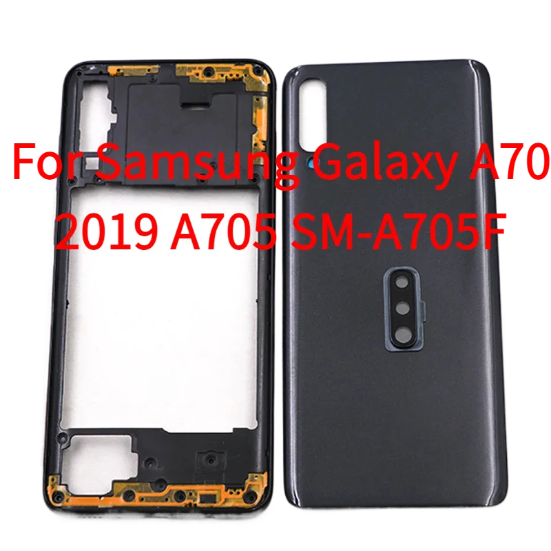 For Samsung Galaxy A70 2019 A705 SM-A705F Middle Frame Plate Bezel Battery Back Cover Rear Door With Camera Lens Replace