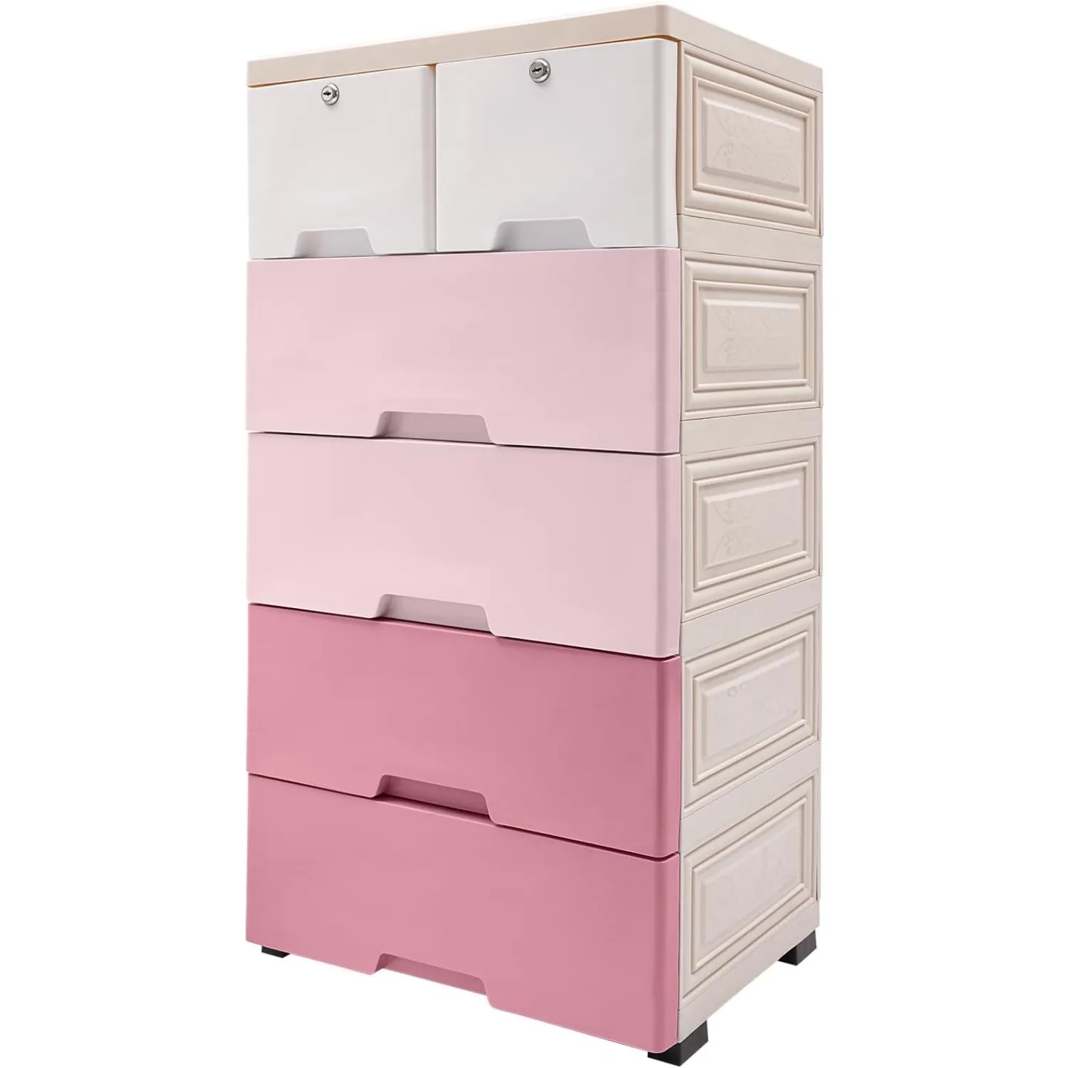 

5 Layers Plastic Drawers Dresser for Bedroom, 6 Drawer Dresser Chest Modern Closet Drawers Tall Dresser Organizer with Lock, P