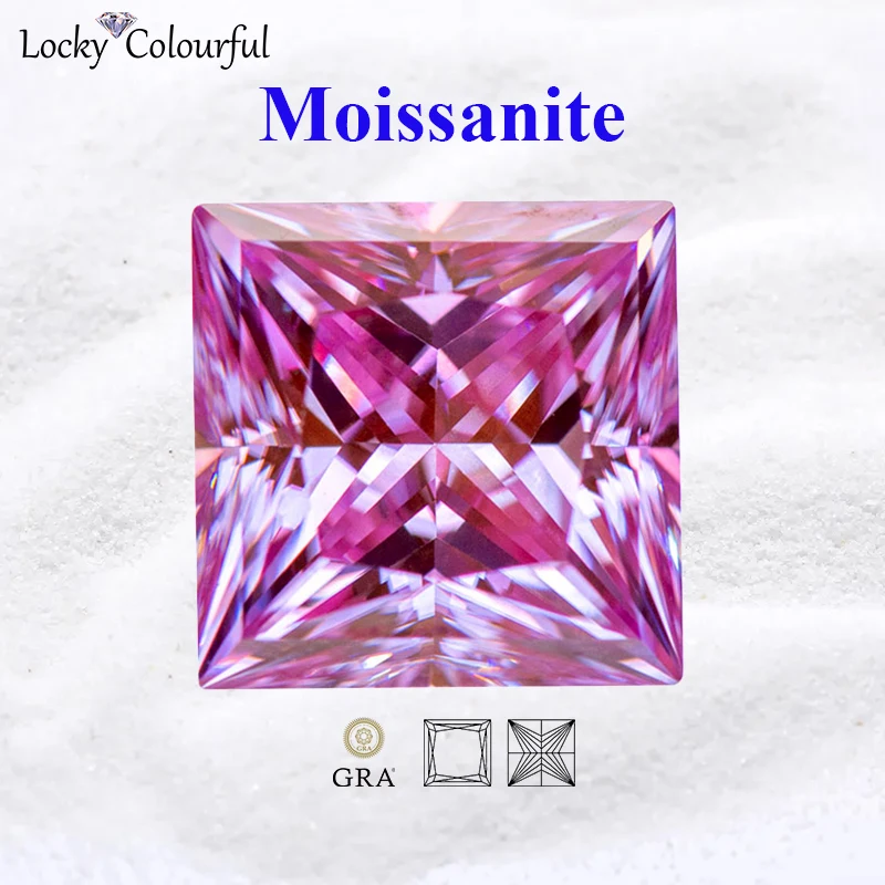 

Moissanite Princess Cut Sakura Pink Color Top Quality Charms Beads for DIY Jewelry Making Earrings Material with GRA Certificate