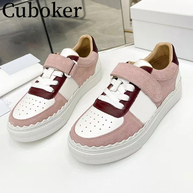 

2023 Ladies Casual Sneakers Color Block Genuine Leather Women's shoes Lace Up Flat Platform Sports Shoes for woman Running Shoes