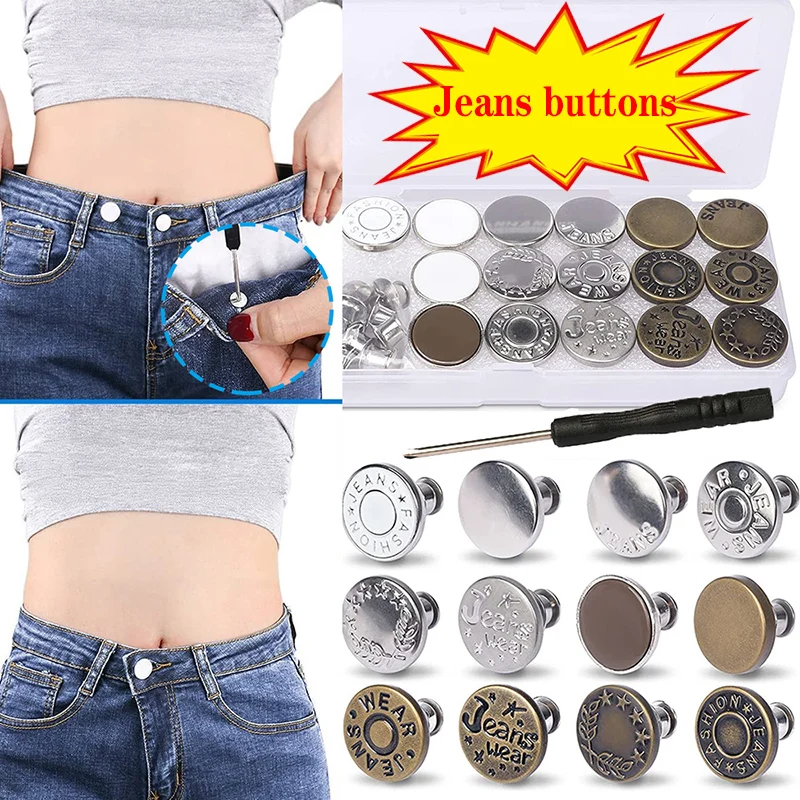 10Pcs Seam-free Jeans Alloy Screw Type Buttons Nail Free Waist Detachable Pants Adjustable Waist Size Buttons Send Screwdriver