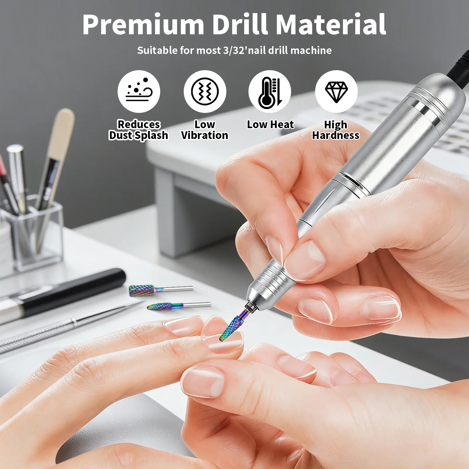 Punte Professionali per Trapano per Unghie in Acciaio al Tungsteno Elettroplaccato Arcobaleno per Set di Strumenti per Manicure e Pedicure