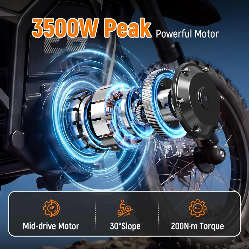 E8 Electric Dirt Bike for Teens Adults, 400W Peak Mid-Drive Motor E Dirt Bike, 40MPH Electric Motorcycle with 48V 23Ah Battery, image 3